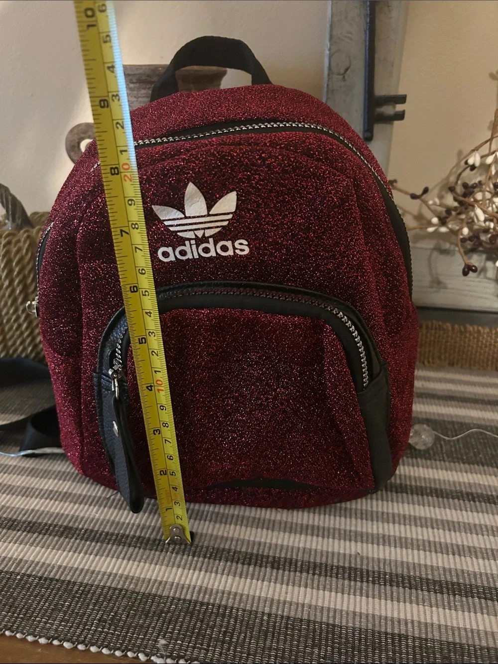 adidas Sparkle Burgundy Mini Backpack with Front Zip - Picture 9 of 11